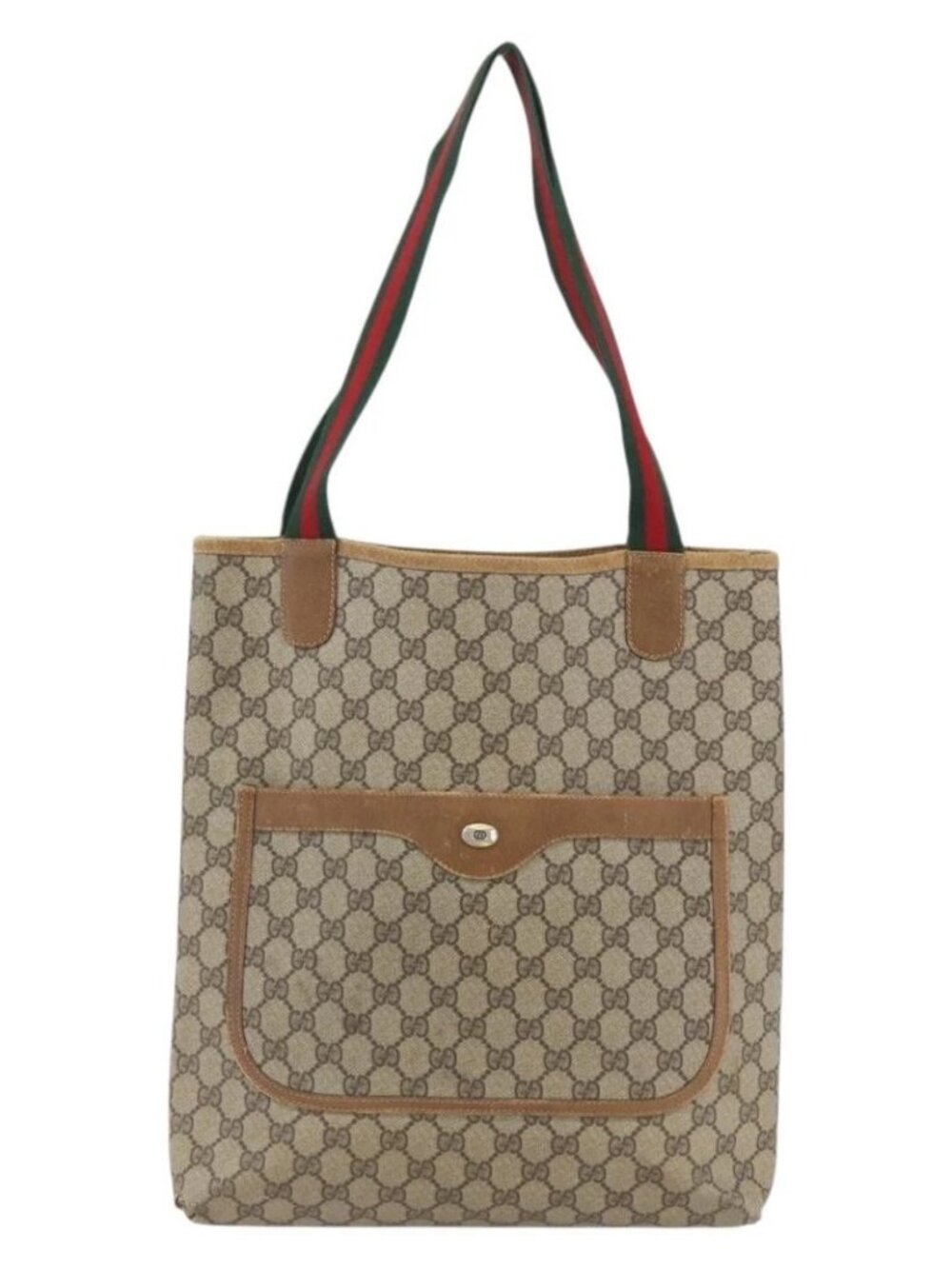GUCCI GG Supreme Web Sherry Line Tote Bag PVC Beige Gold 40 02 003 Auth bs33280 - Picture 2 of 15